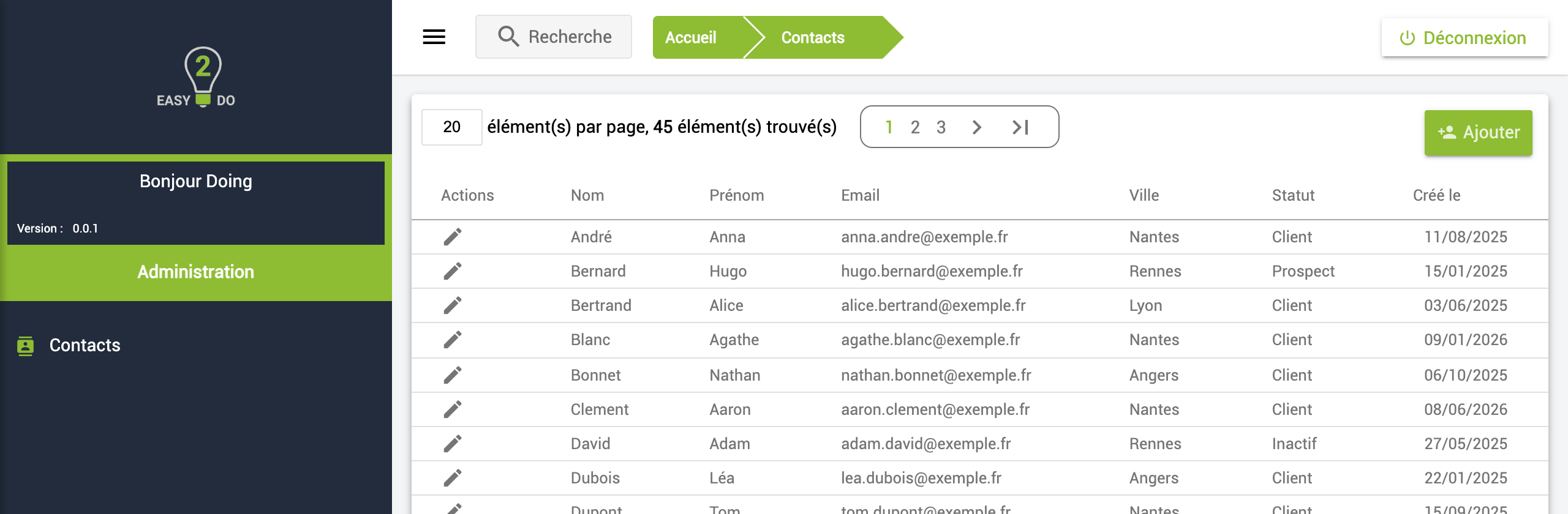 Bouton Ajouter et icône de modification dans la liste